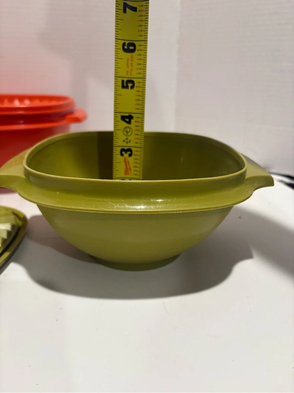 Stackable Olive Green and Orange Mixing Bowls with Lids - Tupperware